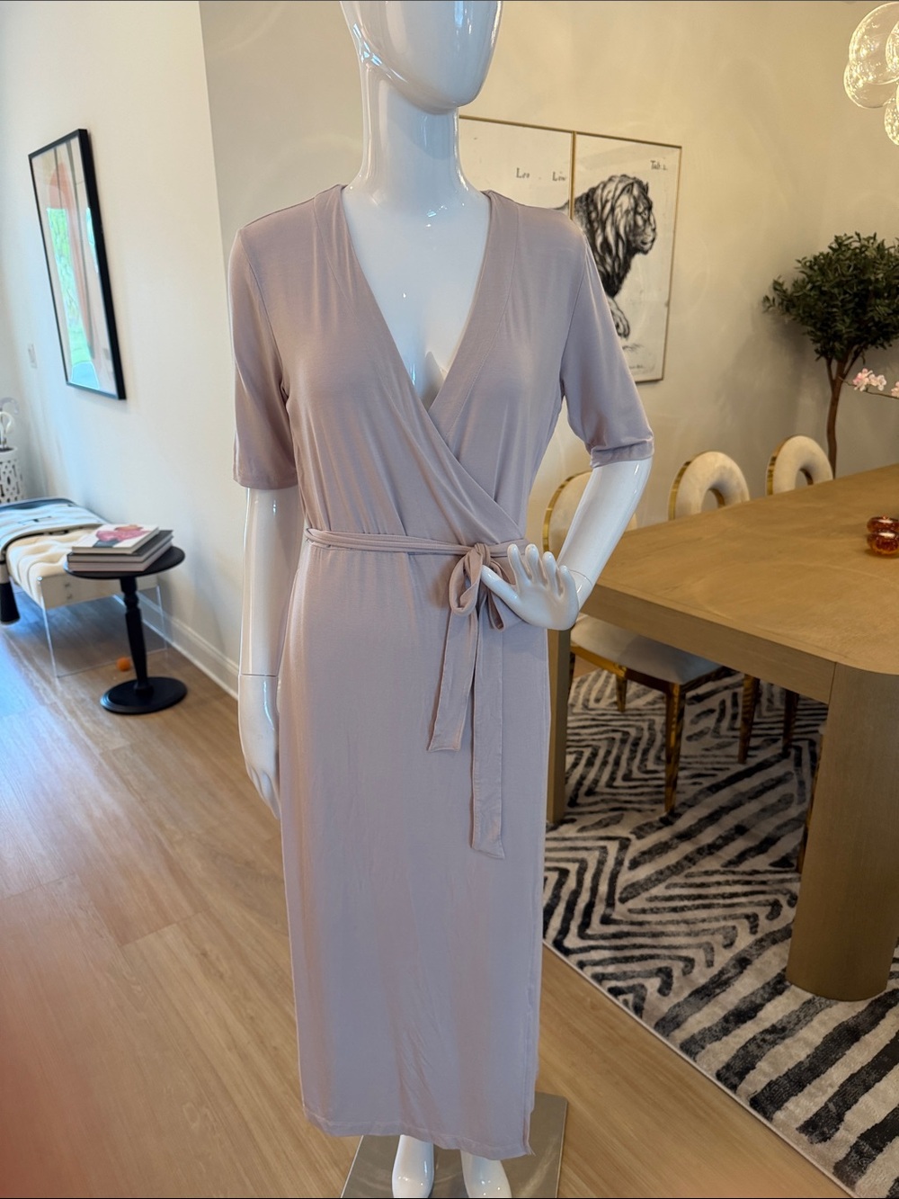 Barefoot Dreams 3/4 sleeve Wrap Dress Pale Lilac - Picture 13 of 13